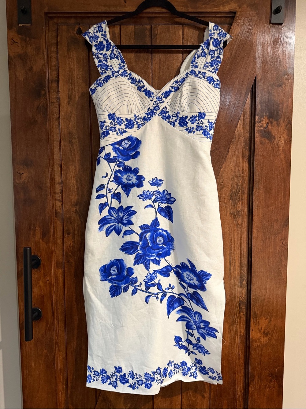 FARM Rio White Midi Dress with Blue Floral Print - Picture 9 of 14